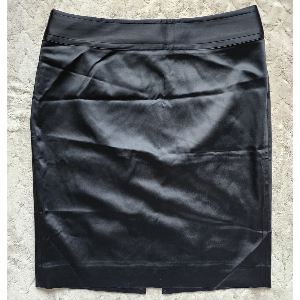 White House Black Market Black Satin Pencil Skirt Size 10 Knee Length Office